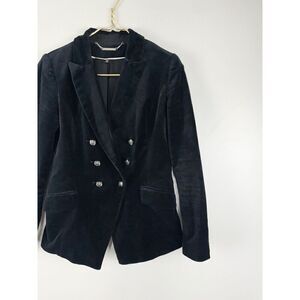 WHBM Blazer Jacket Womens 6 Black Velvet Velour Work Casual Button Front